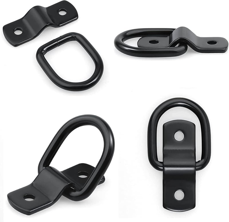 VEEBELL D Ring Tie Down Anchor 1/4" Heavy Duty Trailer Anchor Lashing Rings 2400 lbs Capacity Trailers Trucks Bed Anchors Bracket Hooks Kit for SUV,RV,Camper,Van,Car,Boats, Motorcycles Surface Mount (Black) - Image 2